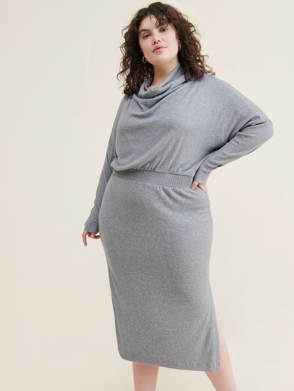 NEW Anthropologie Daily Practice The Arabella Draped Stretch Midi Dress Gray 3X